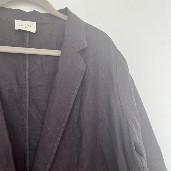 Wrap London Brown Linen Long-Sleeve Blazer 14 Lagenlook Minimalist Workleisure - Picture 3 of 6